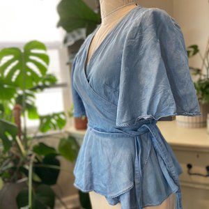 Faux Denim Wrap Blouse -  Loft - Small